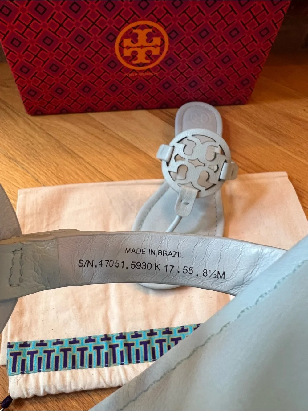 Tory Burch Seltzer Light Blue Tumbled Leather Miller Sandals